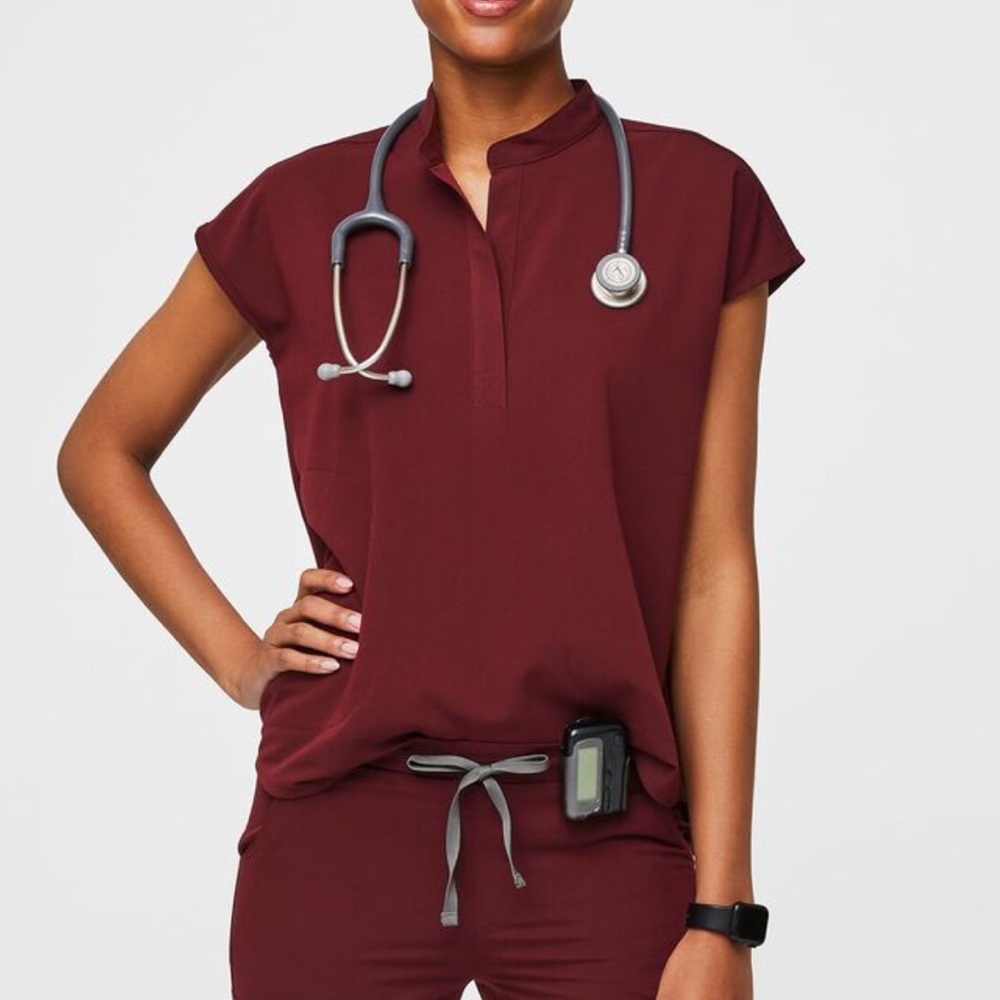 Figs Burgundy Rafaela Oversized Scrub Top - Small